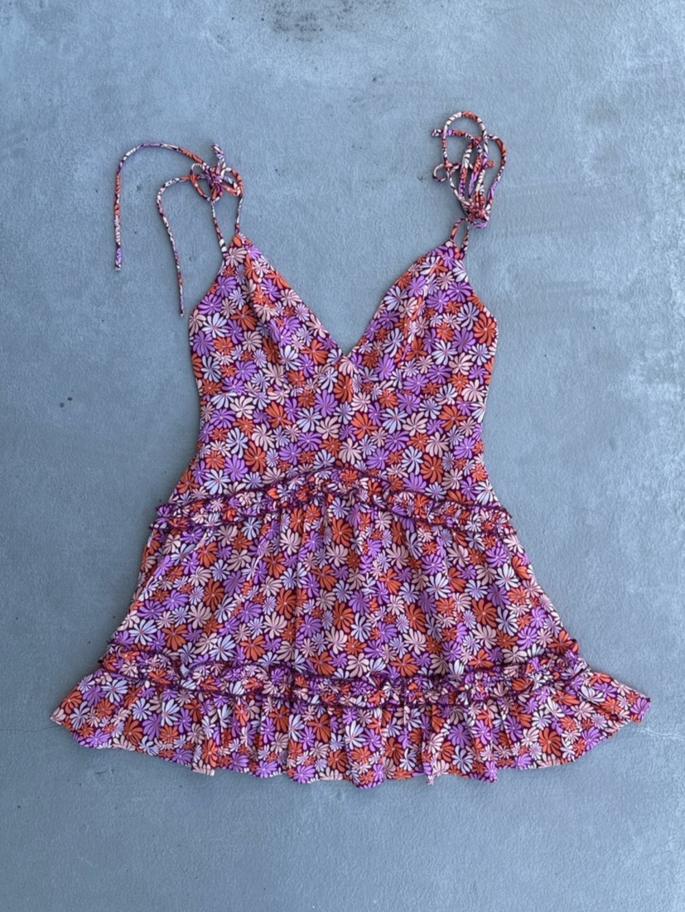 Showpo Floral Mini Dress in Purple & Orange Size 2 Like New
